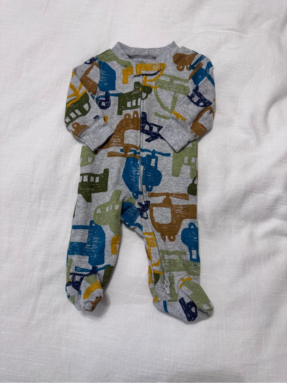 Carter's Gray Footed One-Piece with Blue, Green, Brown & Yellow Trucks